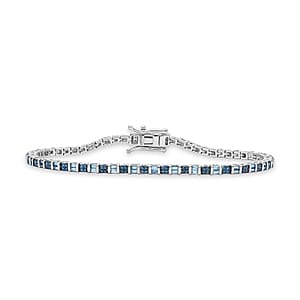 D'Joy Natural Blue Diamond 1.00 ctw Classic Tennis Bracelet in Rhodium Over Sterling Silver (7.25 In)