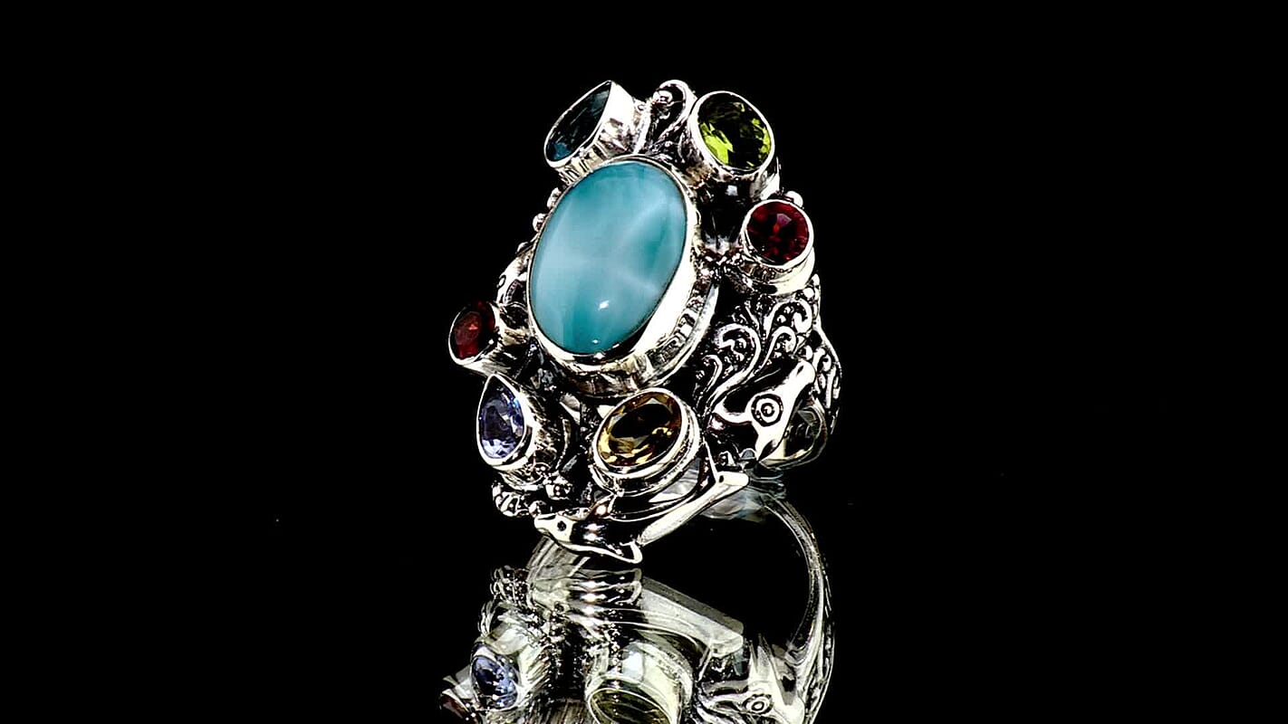 D''Joy Bali Legacy Premium Larimar, Multi Gemstone Ring in Sterling Silver (Size 11) 10.10 ctw