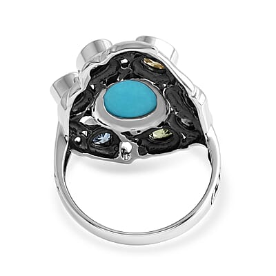 D'Joy Bali Legacy Premium Larimar and Multi Gemstone 10.10 ctw Ring in Sterling Silver (Size 8.0)