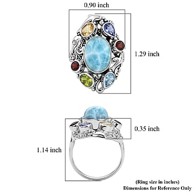 D'Joy Bali Legacy Premium Larimar and Multi Gemstone 10.10 ctw Ring in Sterling Silver (Size 8.0)