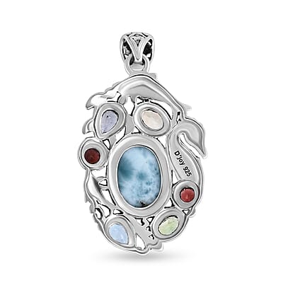D'Joy Bali Legacy Premium Larimar and Multi Gemstone 9.00 ctw Pendant without Chain in Sterling Silver