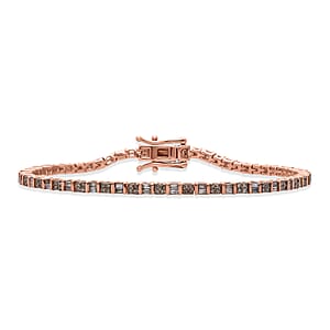 D'Joy Natural Champagne Diamond 1.00 ctw Classic Tennis Bracelet in Rhodium Over Sterling Silver (7.25 In)