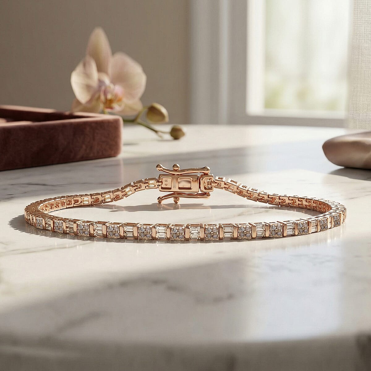 D'Joy Natural Champagne Diamond 1.00 ctw Classic Tennis Bracelet in Rhodium Over Sterling Silver (7.25 In) image number 1