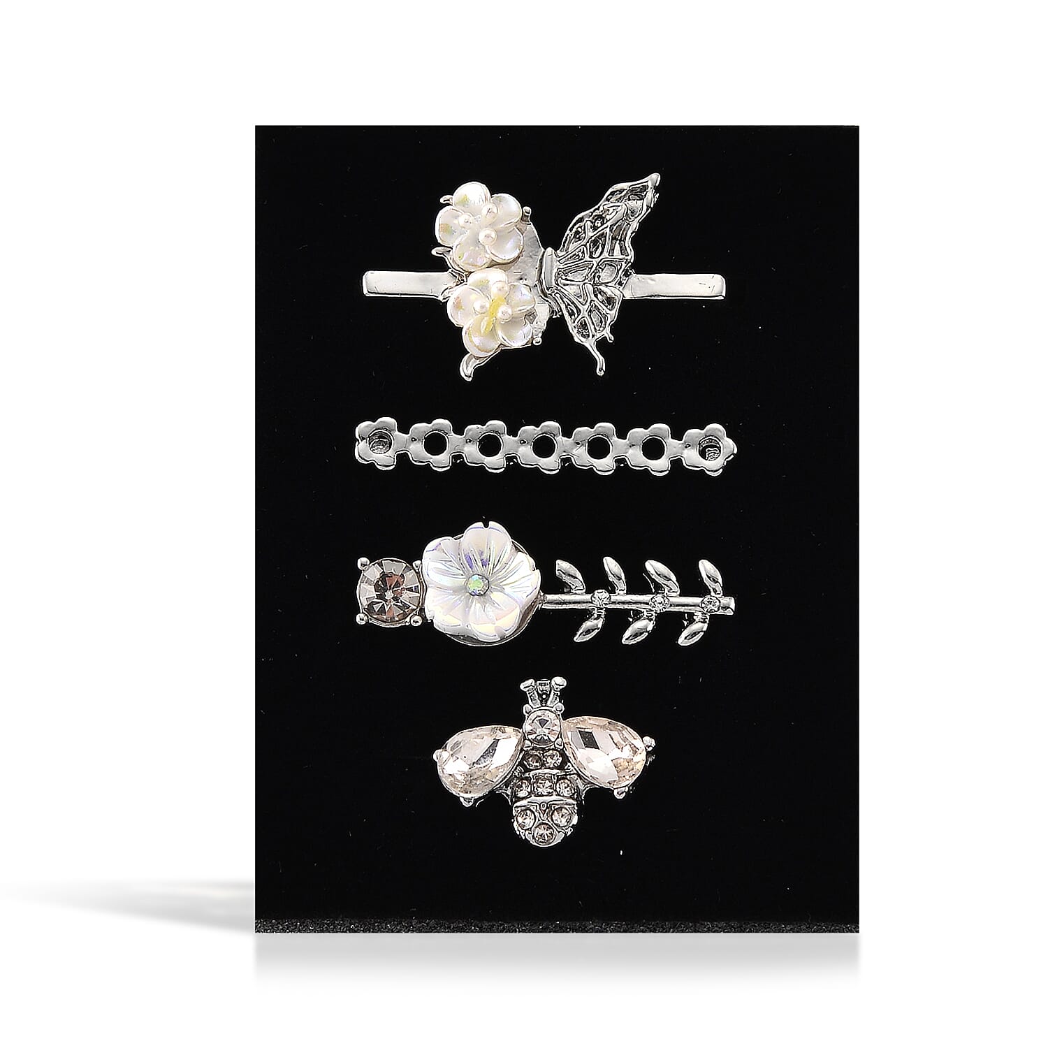 Austrian Crystal and Resin Pearl Butterfly, Flower and Bee Set of 4 Charms for Apple Watch 20-21mm Band in Silvertone