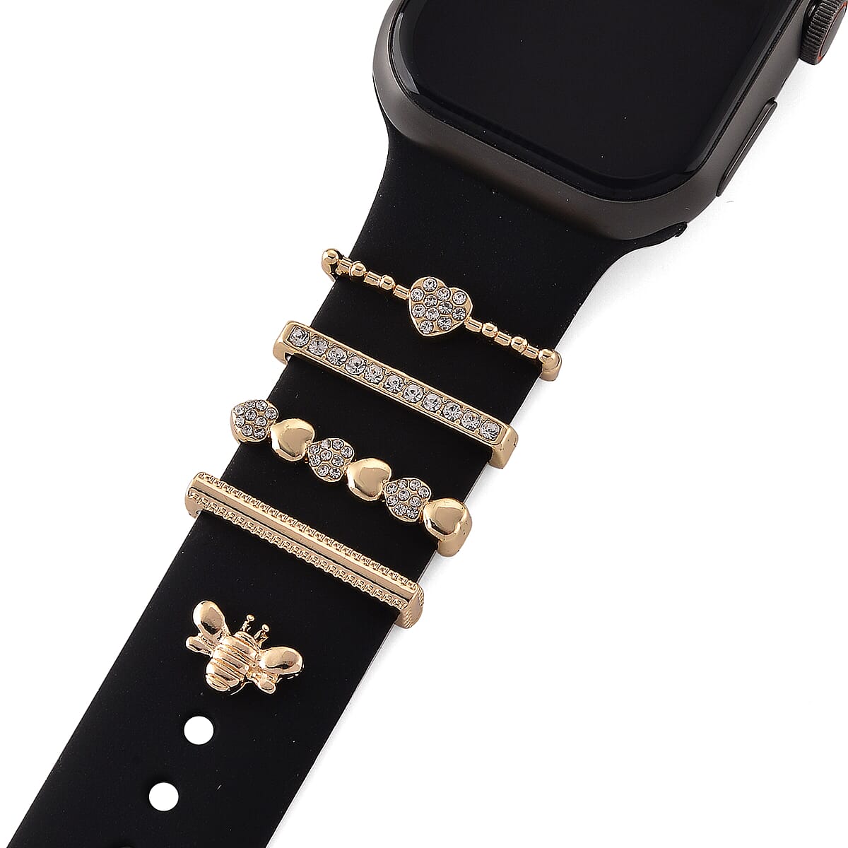 Austrian Crystal Set of 5 Apple watch Strap Charms in Goldtone image number 1