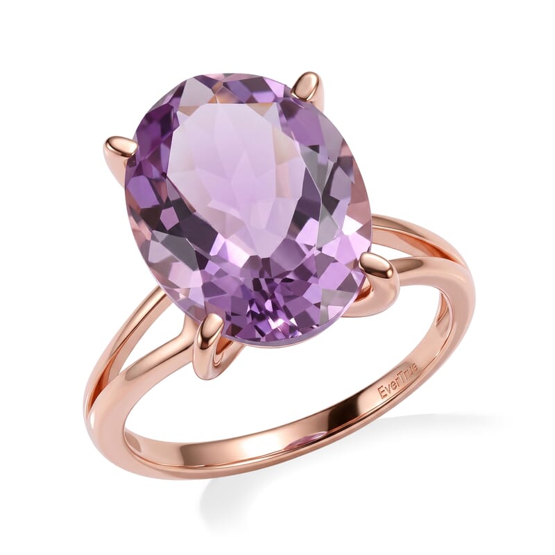 EverTrue Rose De France Amethyst 9.25 ctw Solitaire Ring in 18K YG Plated (Size 6.0)