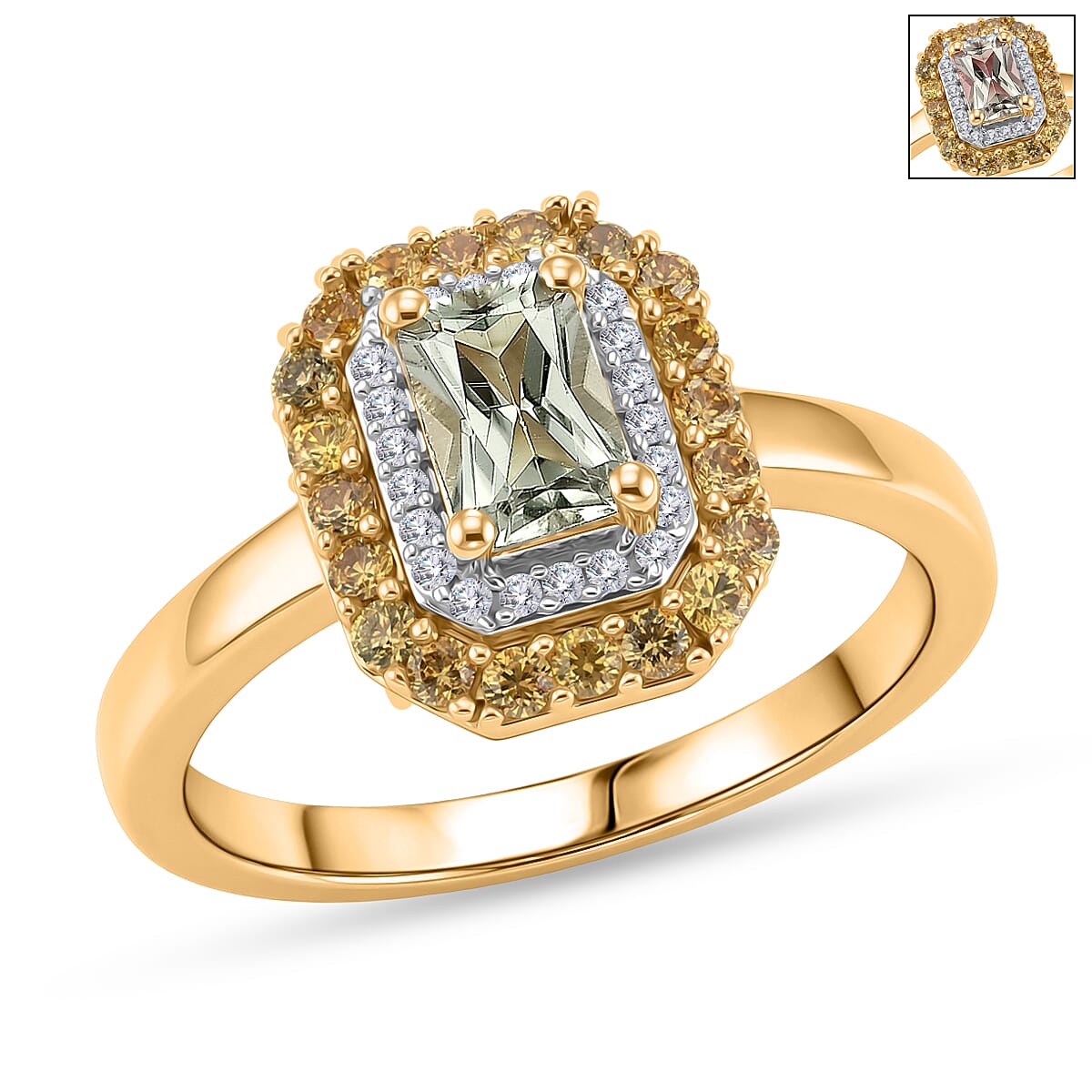 D'Joy AAA Turkizite and Multi Gemstone 1.50 ctw Golden Aura Ring in 18K Vermeil Yellow Gold Over Sterling Silver (Size 8.0)