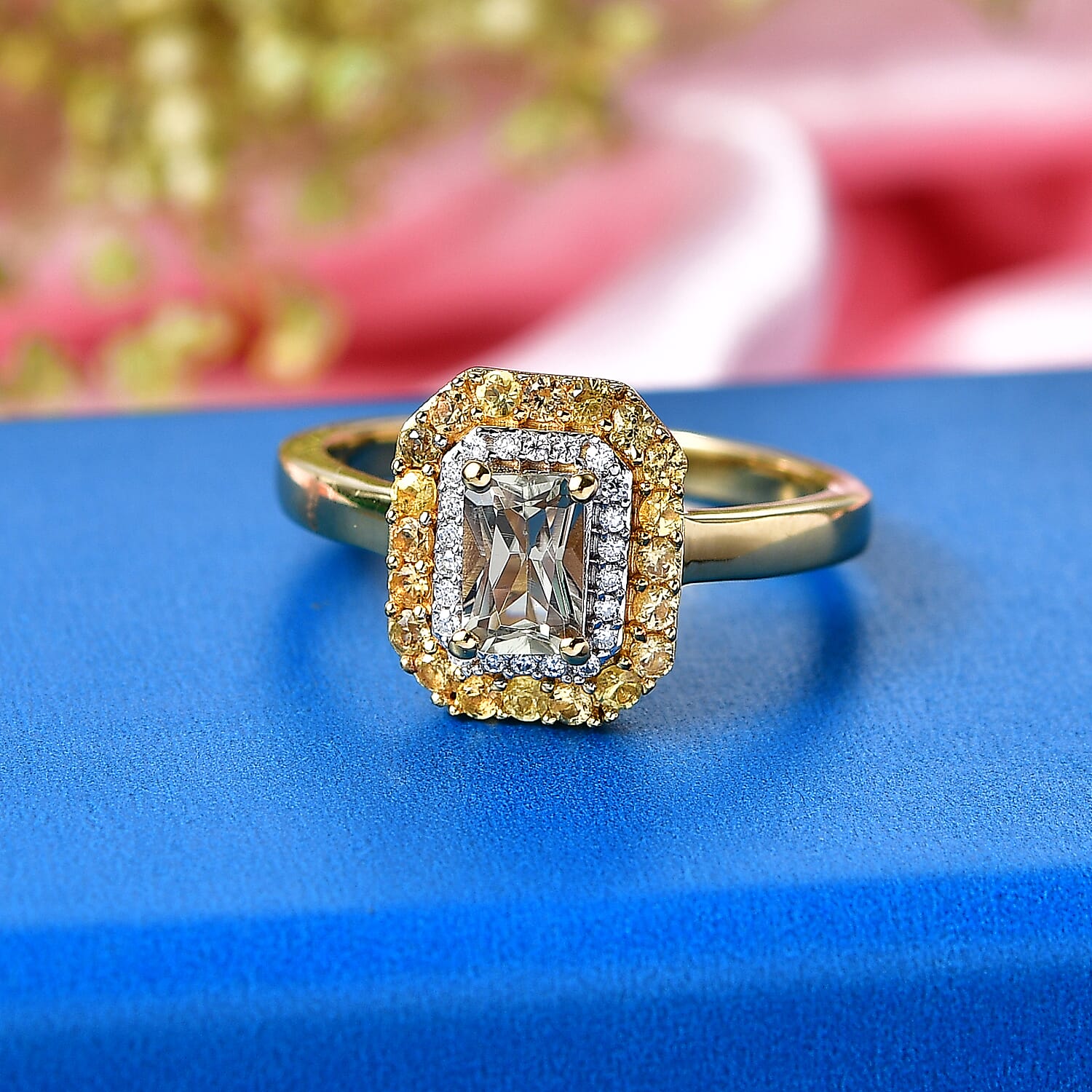 D'Joy AAA Turkizite and Multi Gemstone 1.50 ctw Golden Aura Ring in 18K Vermeil Yellow Gold Over Sterling Silver (Size 8.0)