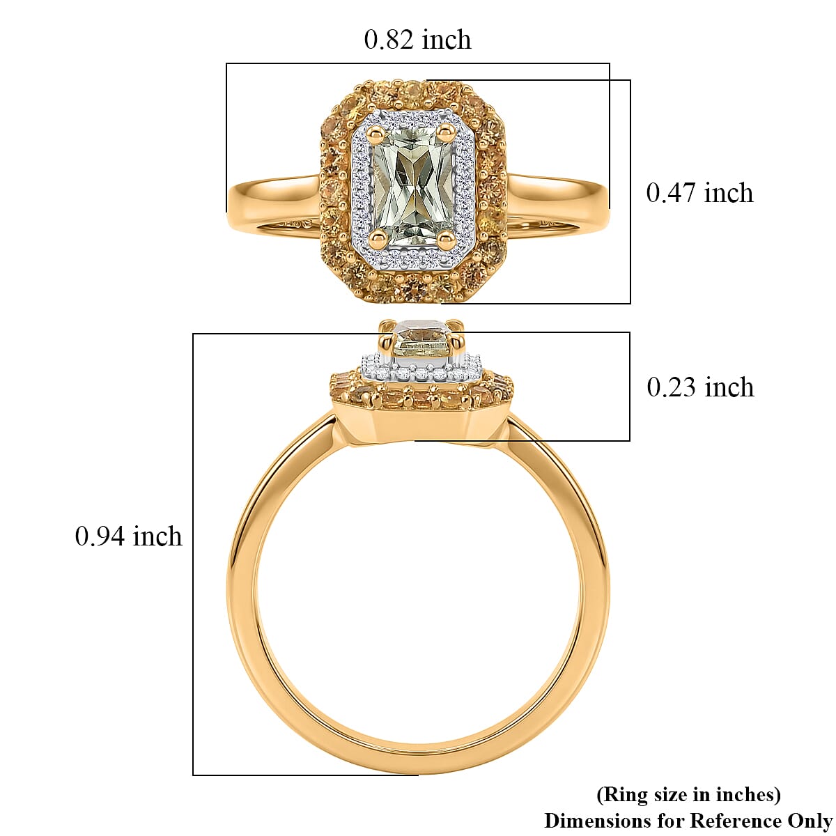 D'Joy AAA Turkizite and Multi Gemstone 1.50 ctw Golden Aura Ring in 18K Vermeil Yellow Gold Over Sterling Silver (Size 8.0)