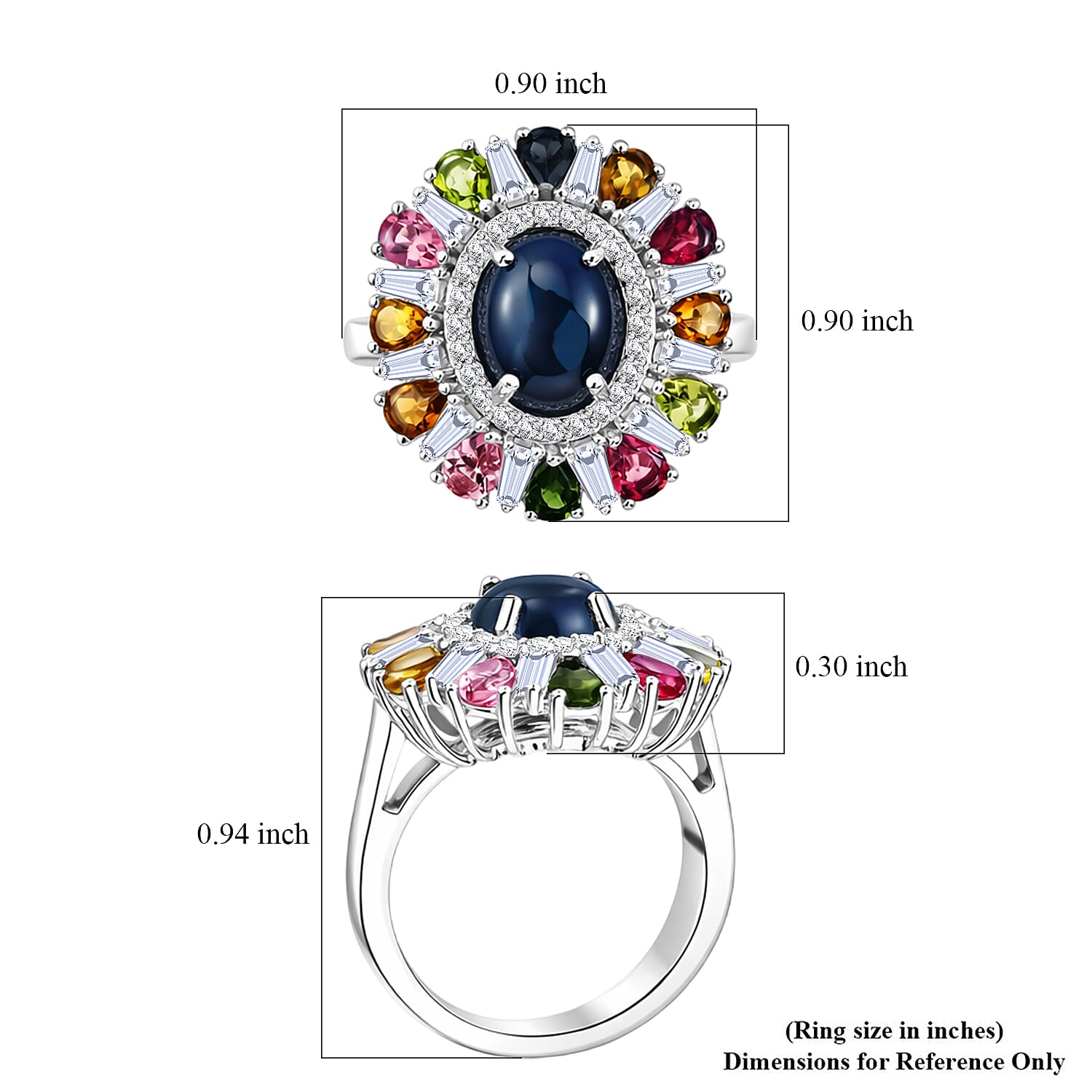 GP Celestial Dream Collection Premium Blue Star Sapphire and Multi Gemstone 7.85 ctw Ring in Rhodium Over Sterling Silver (Size 10.0)
