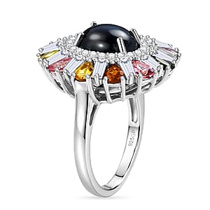 GP Premium Blue Star Sapphire and Multi Gemstone 7.85 ctw Ring in Rhodium Over Sterling Silver (Size 7.0)