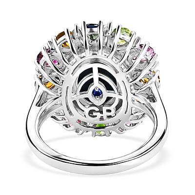 GP Premium Blue Star Sapphire and Multi Gemstone 7.85 ctw Ring in Rhodium Over Sterling Silver (Size 7.0)