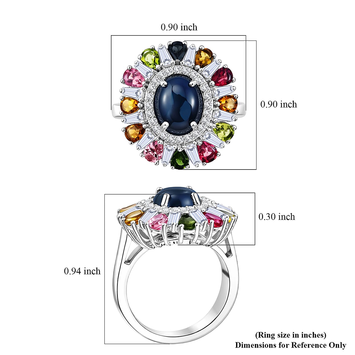 GP Premium Blue Star Sapphire and Multi Gemstone 7.85 ctw Ring in Rhodium Over Sterling Silver (Size 7.0) image number 6