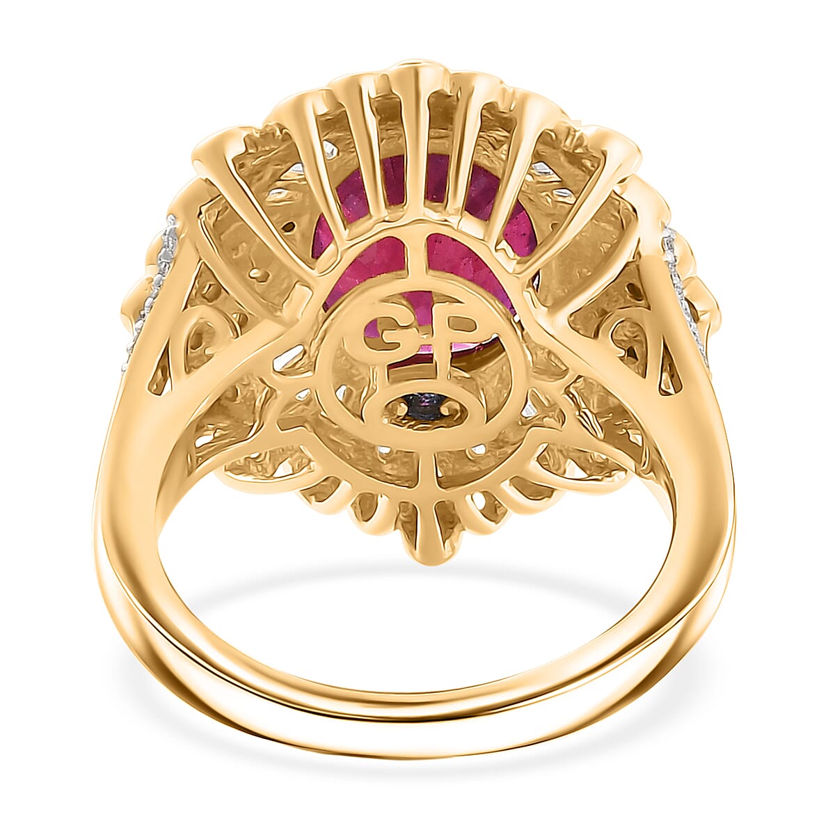 GP Italian Garden Collection Premium Niassa Ruby (FF) and White Zircon 8.15 ctw Ring in 18K Vermeil Yellow Gold Over Sterling Silver (Size 10.0)