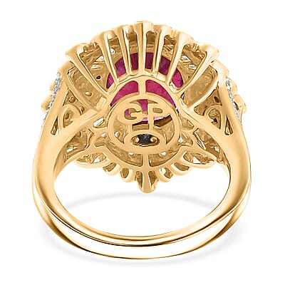 GP Italian Garden Collection Premium Niassa Ruby (FF) and White Zircon 8.15 ctw Ring in 18K Vermeil Yellow Gold Over Sterling Silver (Size 10.0)