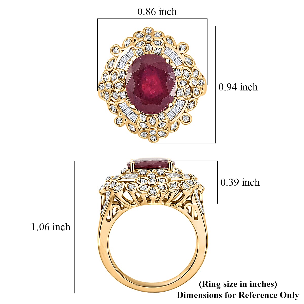 GP Italian Garden Collection Premium Niassa Ruby (FF) and White Zircon 8.15 ctw Ring in 18K Vermeil Yellow Gold Over Sterling Silver (Size 10.0) image number 5