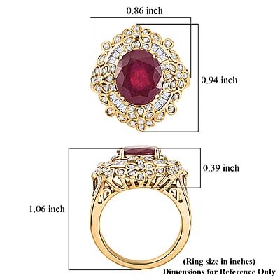 GP Italian Garden Collection Premium Niassa Ruby (FF) and White Zircon 8.15 ctw Ring in 18K Vermeil Yellow Gold Over Sterling Silver (Size 10.0)