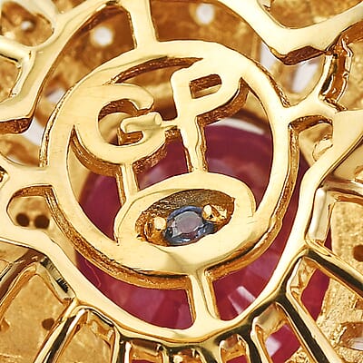 GP Italian Garden Collection Premium Niassa Ruby (FF) and White Zircon 8.15 ctw Ring in 18K Vermeil Yellow Gold Over Sterling Silver (Size 10.0)