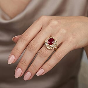 GP Premium Niassa Ruby (FF) and White Zircon 6.90 ctw Ring in 18K Vermeil Yellow Gold Over Sterling Silver (Size 7.0)