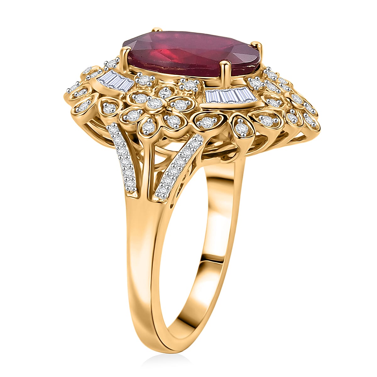 GP Premium Niassa Ruby (FF) and White Zircon 6.90 ctw Ring in 18K Vermeil Yellow Gold Over Sterling Silver (Size 7.0) image number 3