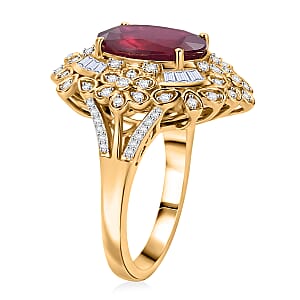 GP Premium Niassa Ruby (FF) and White Zircon 6.90 ctw Ring in 18K Vermeil Yellow Gold Over Sterling Silver (Size 7.0)