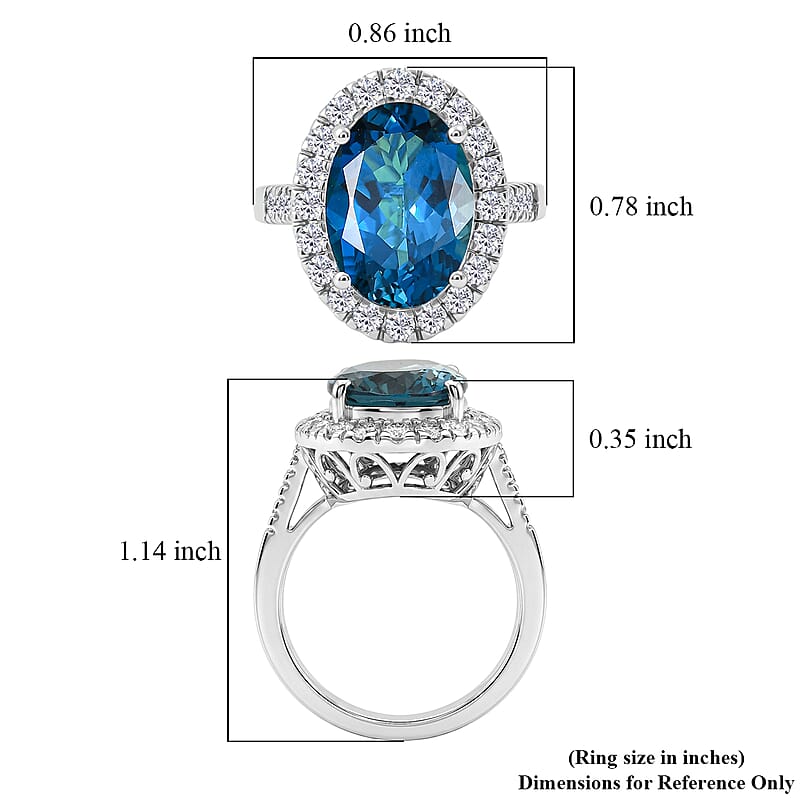 D'Joy Premium London Blue Topaz and Moissanite 8.00 ctw Midnight Ocean Halo Ring in Rhodium Over Sterling Silver (Size 6.0)