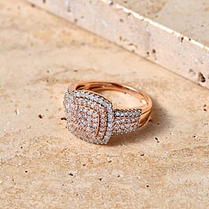 D'Joy Natural Pink and White Diamond 1.00 ctw Rose Cushion Glow Ring in 18K Vermeil Rose Gold Over Sterling Silver (Size 10.0)