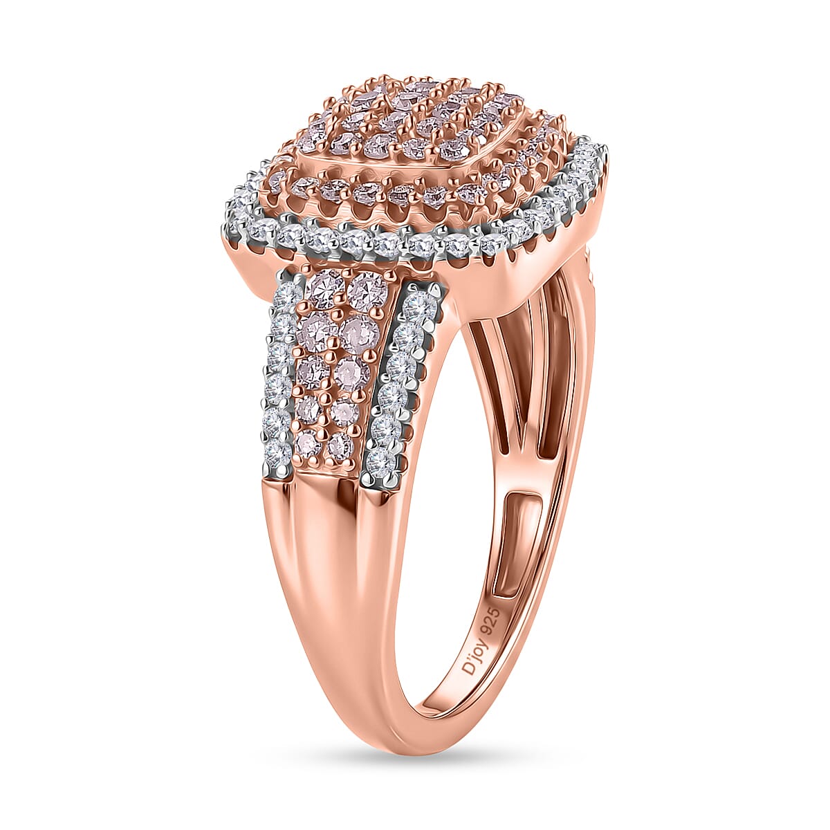 D'Joy Natural Pink and White Diamond 1.00 ctw Rose Cushion Glow Ring in 18K Vermeil Rose Gold Over Sterling Silver (Size 10.0) image number 3