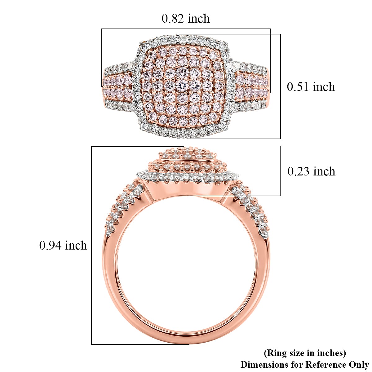 D'Joy Natural Pink and White Diamond 1.00 ctw Rose Cushion Glow Ring in 18K Vermeil Rose Gold Over Sterling Silver (Size 10.0) image number 5
