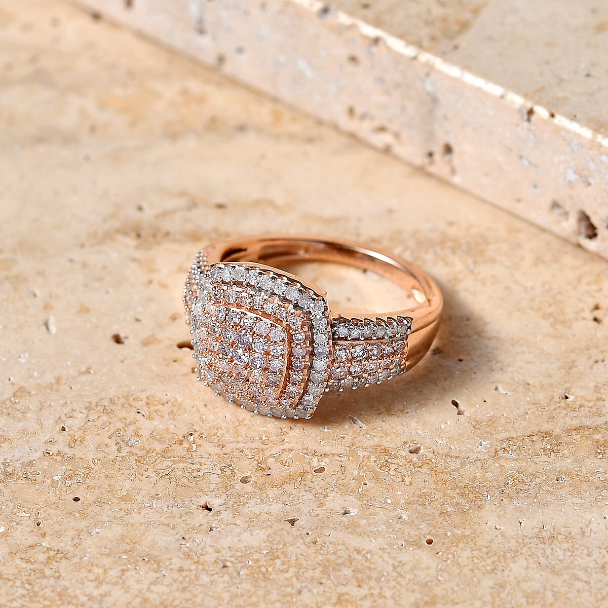 D'Joy Natural Pink and White Diamond 1.00 ctw Rose Cushion Glow Ring in 18K Vermeil Rose Gold Over Sterling Silver (Size 5.0) image number 1