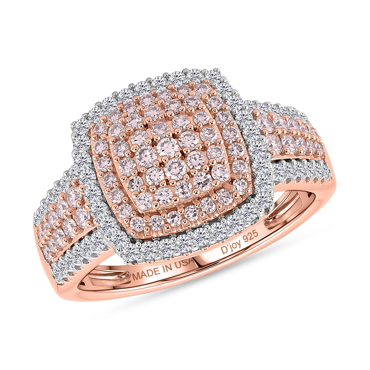 Epic Deal D'Joy Natural Pink and White Diamond Ring in 18K Vermeil RG Over Sterling Silver (Size 10.0) 1.00 ctw