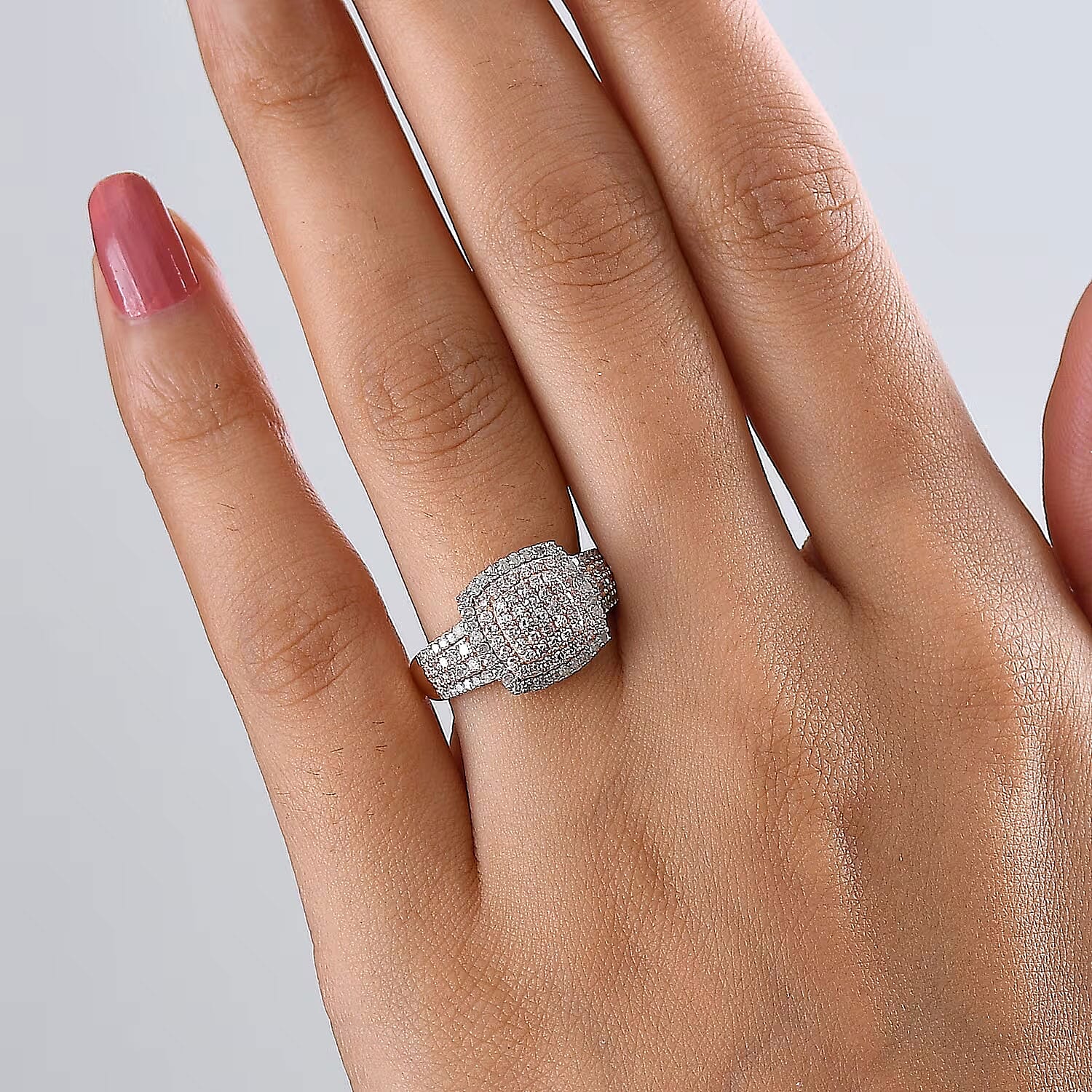 D'Joy Natural Pink and White Diamond I3 1.00 ctw Rose Cushion Glow Ring in 18K Vermeil Rose Gold Over Sterling Silver (Size 7.0)