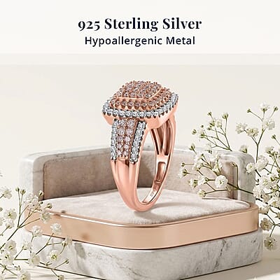 D'Joy Natural Pink and White Diamond I3 1.00 ctw Rose Cushion Glow Ring in 18K Vermeil Rose Gold Over Sterling Silver (Size 7.0)