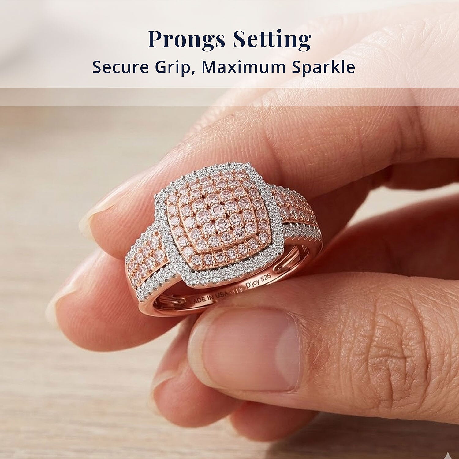 D'Joy Natural Pink and White Diamond I3 1.00 ctw Rose Cushion Glow Ring in 18K Vermeil Rose Gold Over Sterling Silver (Size 7.0)