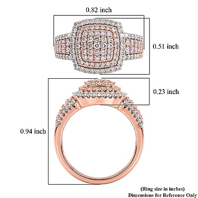 D'Joy Natural Pink and White Diamond I3 1.00 ctw Rose Cushion Glow Ring in 18K Vermeil Rose Gold Over Sterling Silver (Size 7.0)