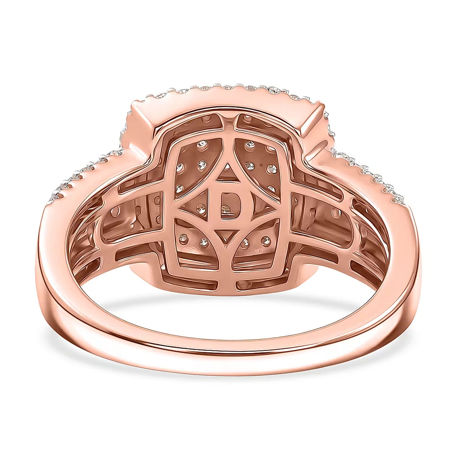 D'Joy Natural Pink and White Diamond I3 1.00 ctw Rose Cushion Glow Ring in 18K Vermeil Rose Gold Over Sterling Silver (Size 7.0)