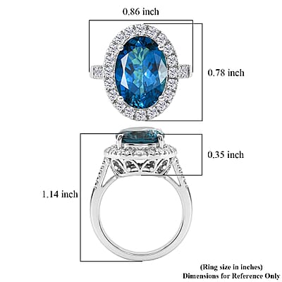 D'Joy Premium London Blue Topaz and Moissanite 8.00 ctw Midnight Ocean Halo Ring in Rhodium Over Sterling Silver (Size 9.0)