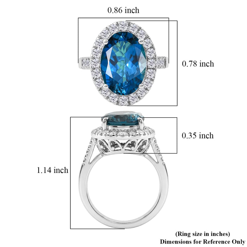 D'Joy Premium London Blue Topaz and Moissanite 8.00 ctw Midnight Ocean Halo Ring in Rhodium Over Sterling Silver (Size 9.0)