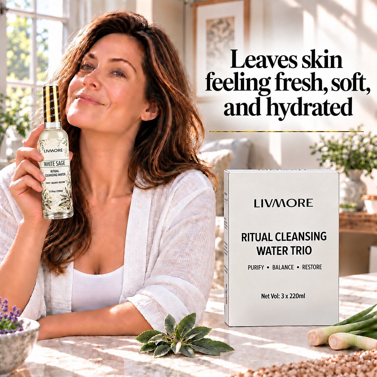 Livmore Set of 3 Cleansing Water (White Sage, Lavender, Lemon Grass) 7.5oz/each