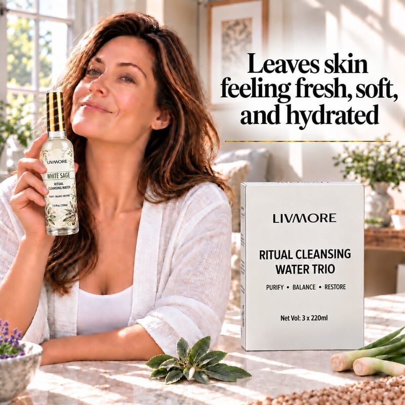 Livmore Set of 3 Cleansing Water (White Sage, Lavender, Lemon Grass) 7.5oz/each