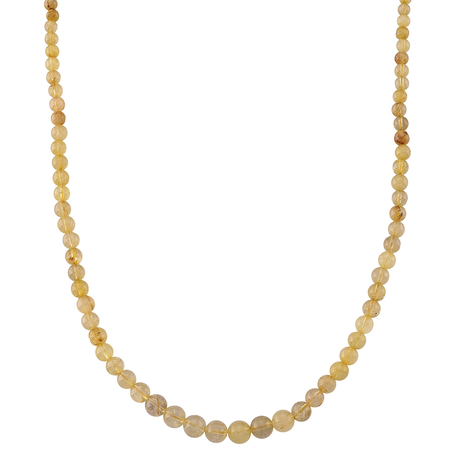 Golden Rutilated Quartz 130.00 ctw Beaded Necklace in Stainless Steel 18-20 Inches