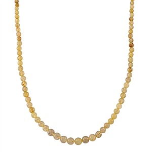 Golden Rutilated Quartz 130.00 ctw Beaded Necklace in Stainless Steel 18-20 Inches 