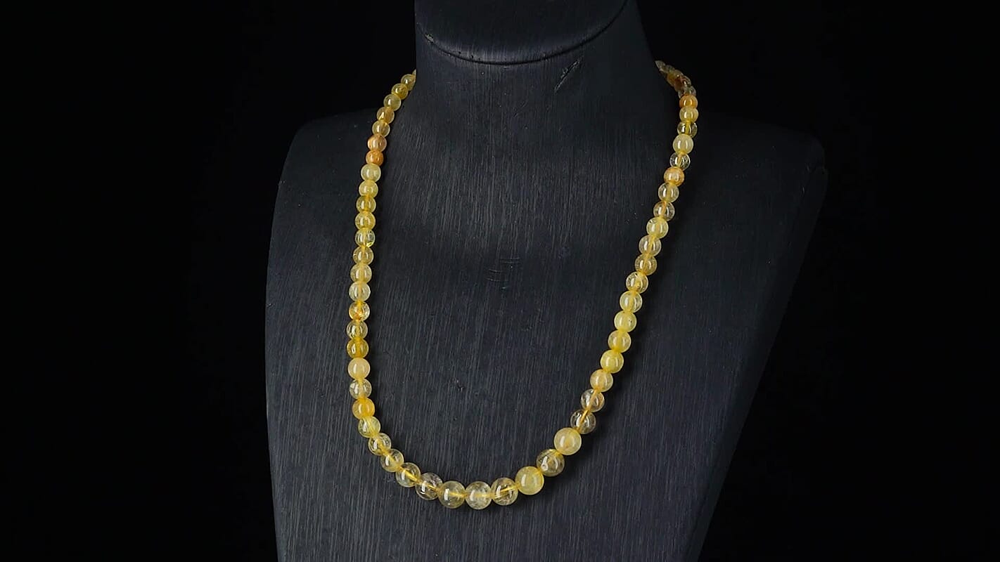 Golden Rutilated Quartz Beaded Necklace (18-20 Inches) in Stainless Steel 130.00 ctw