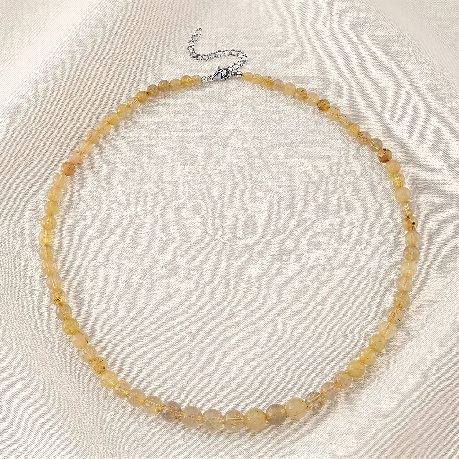 Golden Rutilated Quartz 130.00 ctw Beaded Necklace in Stainless Steel 18-20 Inches