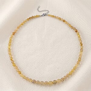 Golden Rutilated Quartz 130.00 ctw Beaded Necklace in Stainless Steel 18-20 Inches 