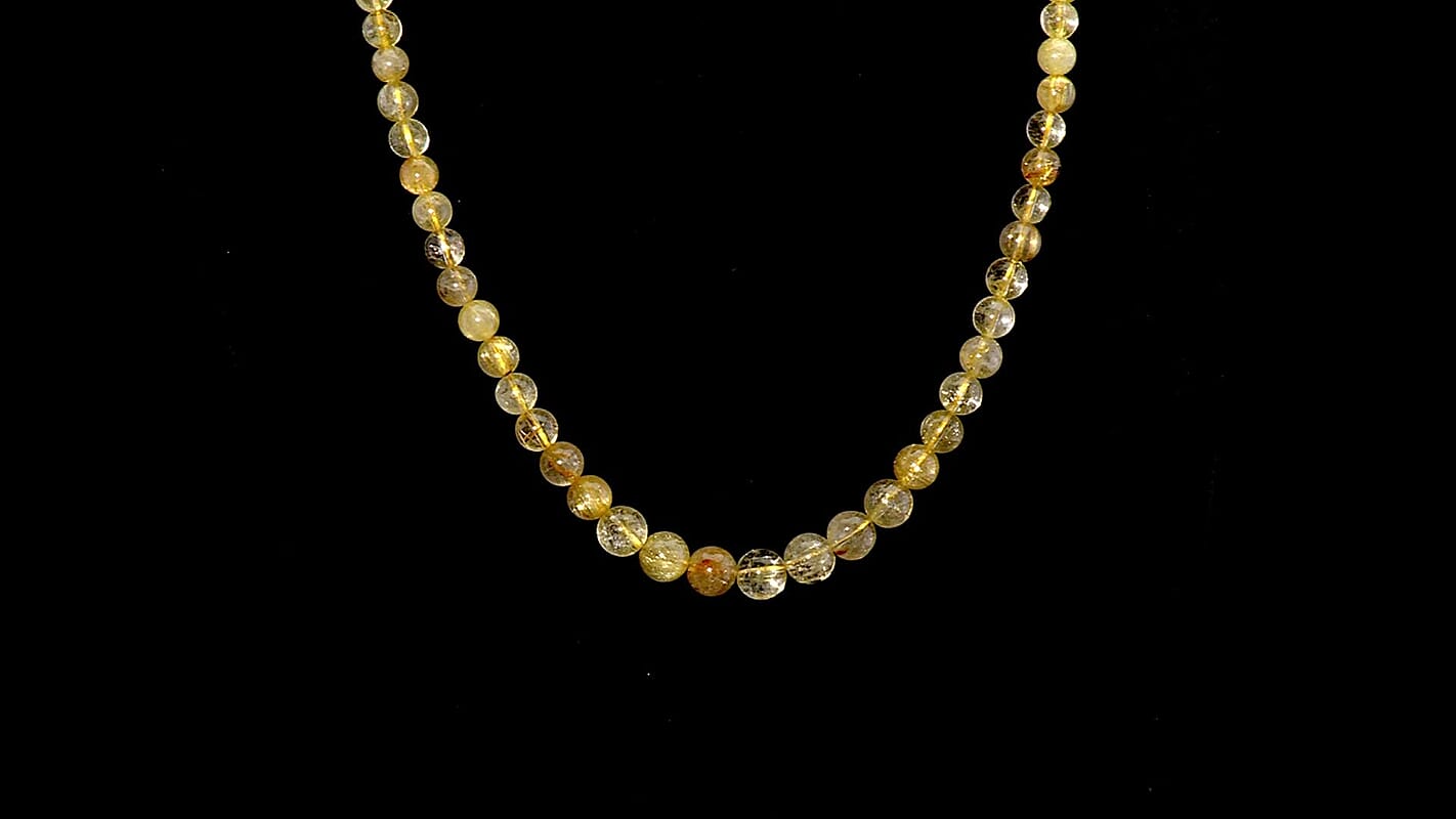 Golden Rutilated Quartz Beaded Necklace (18-20 Inches) in Stainless Steel 130.00 ctw