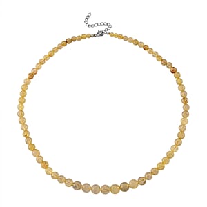 Golden Rutilated Quartz 130.00 ctw Beaded Necklace in Stainless Steel 18-20 Inches 