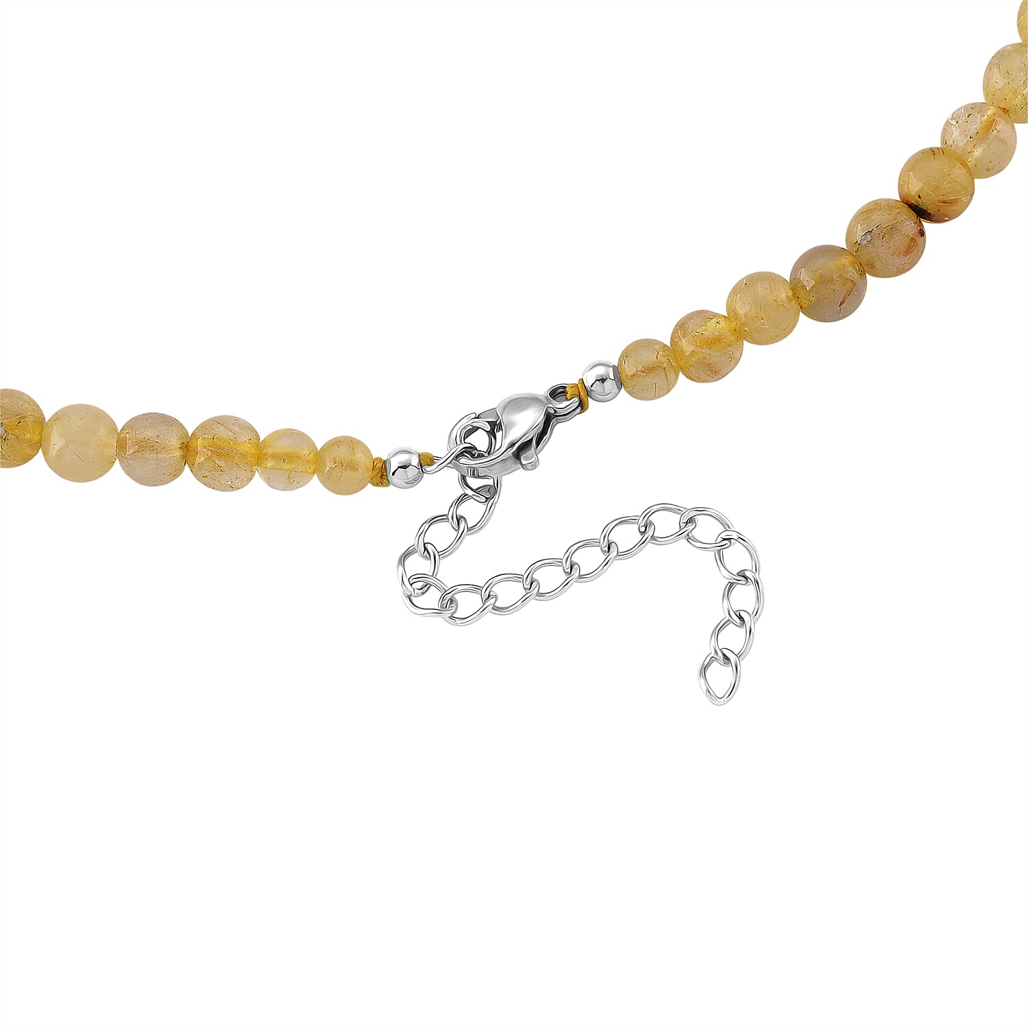 Golden Rutilated Quartz 130.00 ctw Beaded Necklace in Stainless Steel 18-20 Inches