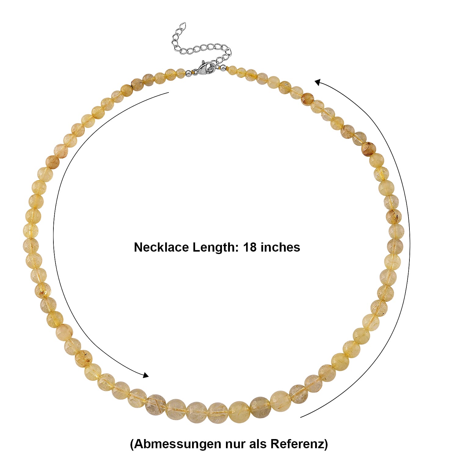 Golden Rutilated Quartz 130.00 ctw Beaded Necklace in Stainless Steel 18-20 Inches
