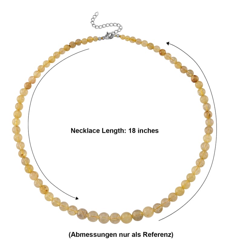 Golden Rutilated Quartz 130.00 ctw Beaded Necklace in Stainless Steel 18-20 Inches